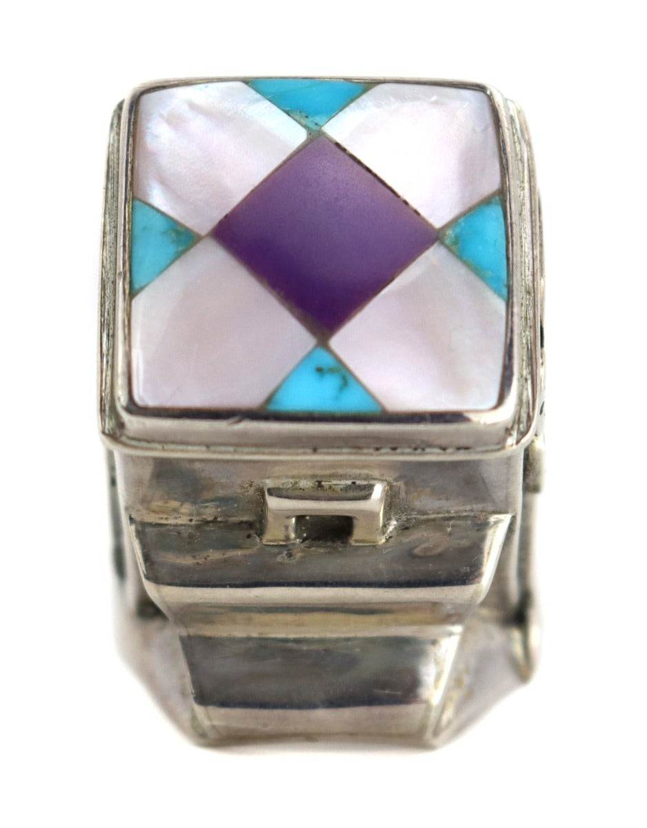 Eveli Sabatie - "Temple of Water" Multi-Stone Channel Inlay Ring c. 1990s, size 7.5 (J91903C-0922-002)