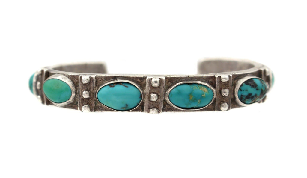 Navajo Turquoise and Ingot Silver Bracelet c. 1920s, size 6.5 (J91963-1021-003)