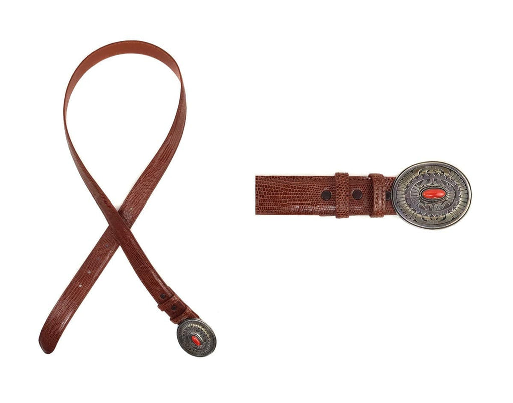 Leonard Nez - Navajo Contemporary Coral, Silver, and Leather Belt, 39" to 42" waist (J91963-1122-001)
