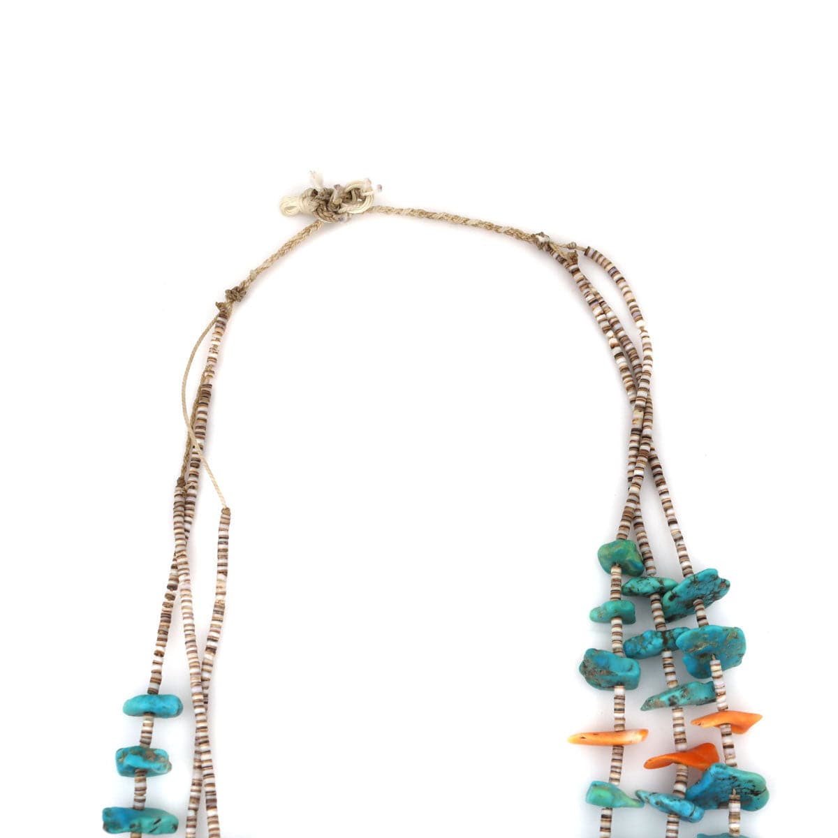 Navajo 3-Strand Turquoise, Spiny Oyster, and Heishi Necklace with Jocla Pendants c. 1960s, 30" length (J91993C-0921-015)2