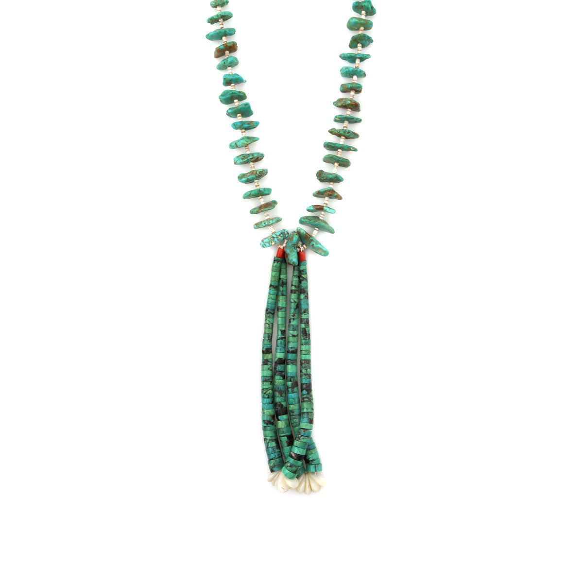 Navajo Turquoise Nugget and Heishi Necklace with Jocla Pendants c. 1960s, 30" length (J91993C-0921-016)1
