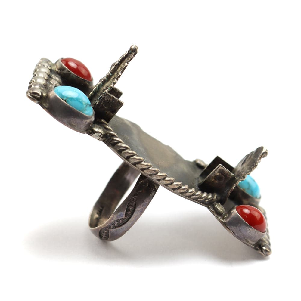Marie Dale - NavajoTurquoise, Coral, and Silver Watchband Ring c. 1950s, size 7.5 (J92210-0211-014) 3
