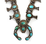 Navajo Turquoise and Silver Squash Blossom Necklace c. 1960-70s, 26" length (J92306-0322-001) 1