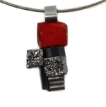 Shirley Wagner - "Ruby Red" Natural Druzy Crystal, Sea Glass, and Metal Findings with 18" Stainless Steel Cable Cord (J92312A-0723-004)