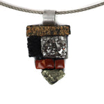 Shirley Wagner - "Tolum" Natural Druzy Crystal, Micro-Glazed Clay Mosaic, and Pyrite Finding with 18" Stainless Steel Cable Cord (J92312A-0723-005)