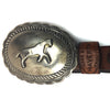 Navajo Silver Concho Belt with Stamped Horse Designs and Haverty Ranch Leather c. 1980, Size 29-33" (J92516-0618-003)