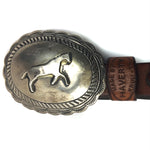Navajo - Silver and Leather Concho Belt with Stamped Horse Designs and Haverty Ranch Leather c. 1980, 29"-33" waist