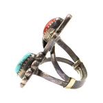 Navajo Turquoise, Coral, and Silver Ring with Leaf Design c. 1950s, size 4.75 (J92605-0710-156) 1
