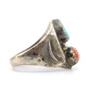 Navajo Turquoise, Coral, and Sterling Silver Ring with Stamped Design c. 1960s, size 7.5 (J9285) 2
