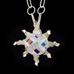 Rodney Coriz - Santo Domingo Sterling Silver and Multi-Stone Inlay Pendant with Handmade Sterling Silver Chain - 30"