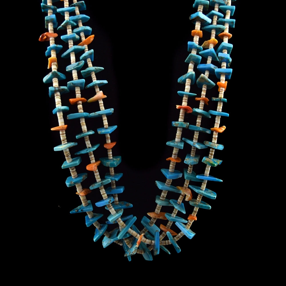Santo Domingo Turquoise, Spiny Oyster, and Heishi Necklace c. 1970s, 28" length