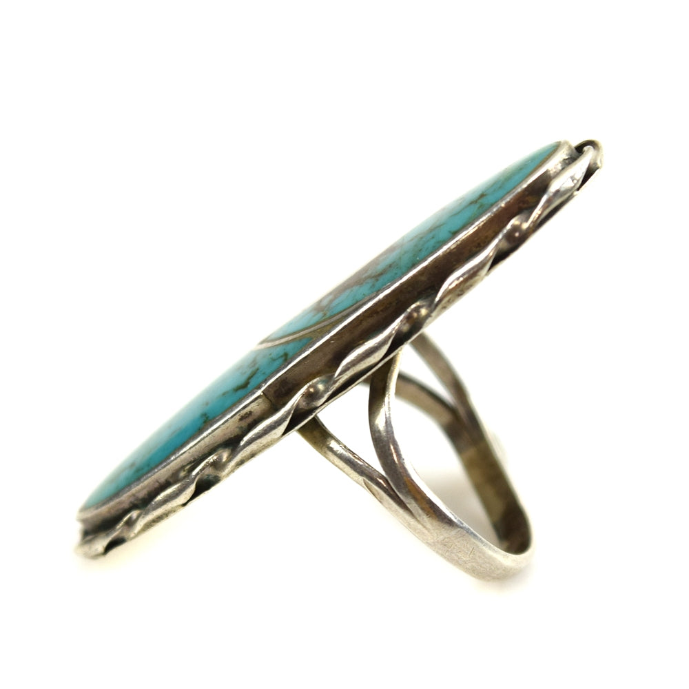 Nelson Lee - Turquoise and Mother of Pearl Channel Inlay Ring c. 1960-70s, size 5