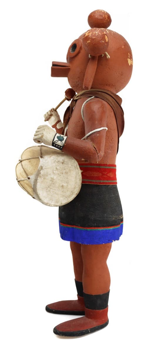 Hopi Large Mudhead Kachina with Drum c. 1940-50s, 36" x 14" x 11" (K1634-018) 5