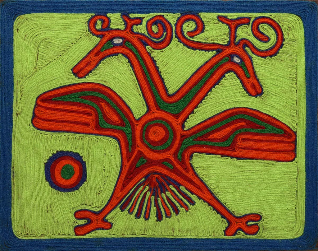 Huichol Yarn Painting with Double-Headed Eagle Pictorial c. 1957 (M1792)
