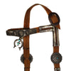 Navajo Leather Horse Bridle with Turquoise and Silver Naja Pendant and Conchos c. 1920s, 92" x 6.75" x 1.25" (M1870) 1