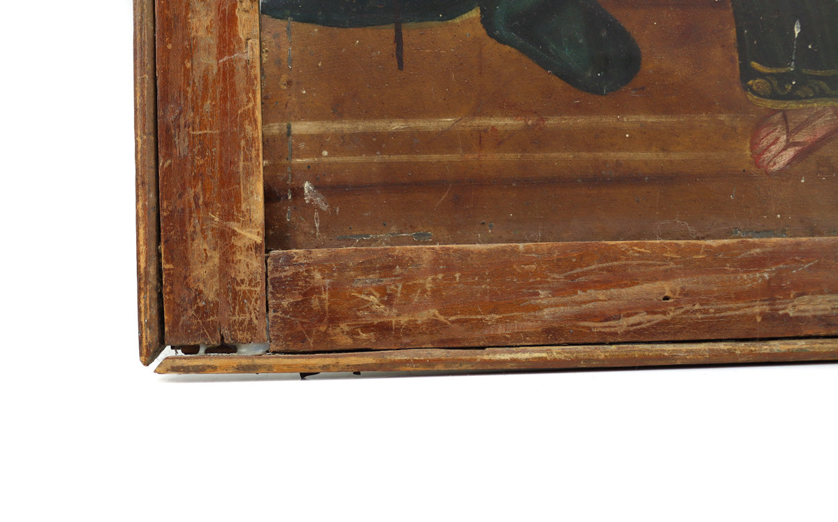 Spanish Colonial Retablo with Wood Frame, 16.5" x 12.5" (M1907-065)