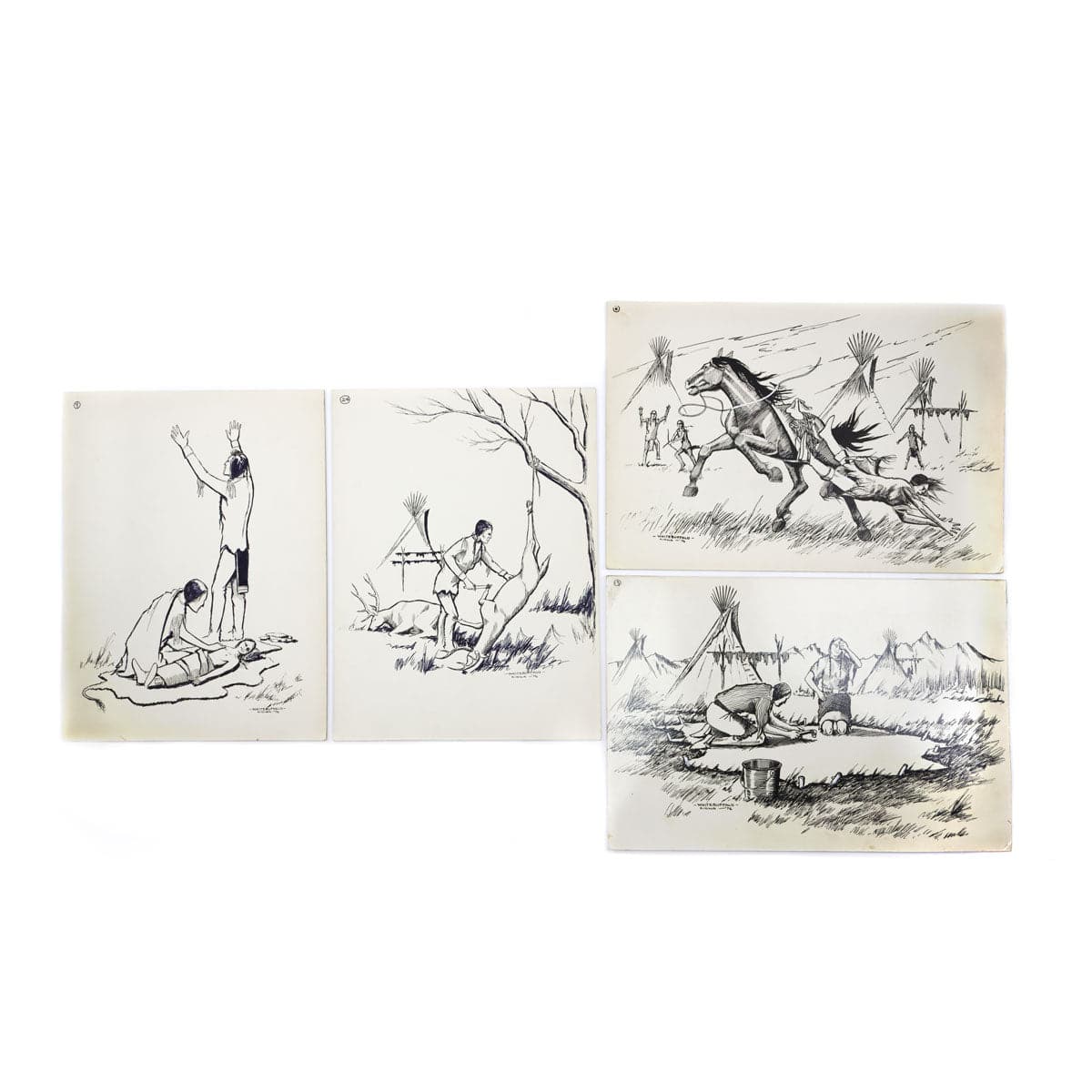 Group of 56 Original Kiowa Drawings, 120 Anko Calendar Drawings, and 13 Vinyl Records of Songs Arranged and Sung by Various Singers of the Southern and Northern Plains Tribes (M90218C-0621-001)9