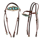 Navajo Leather, Turquoise, and Silver Horse Bridle c. 1930-40s, 37" x 15" (M91926B-1121-002)