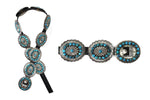 Navajo Number 8 Turquoise, Silver and Leather Concho Belt c. 1940-50s, 33" - 37" waist (J14924-041)