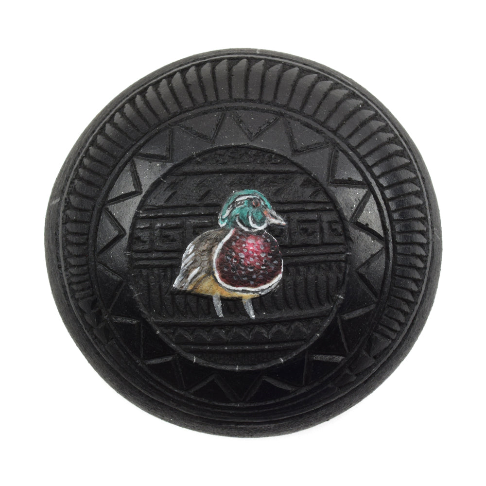 Lot 286 - Wallace Nez - Navajo Contemporary Black Carved Seed Jar with Duck Pictorial, 1.75" x 2" (P3072)


