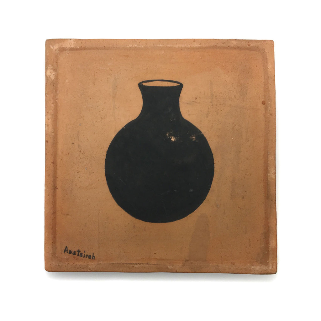 Awa Tsireh (1895-1955) â€“ San Ildefonso Pottery Tile with Olla Pot, c. 1920s, 5" x 5" (P3304-CO-71)
