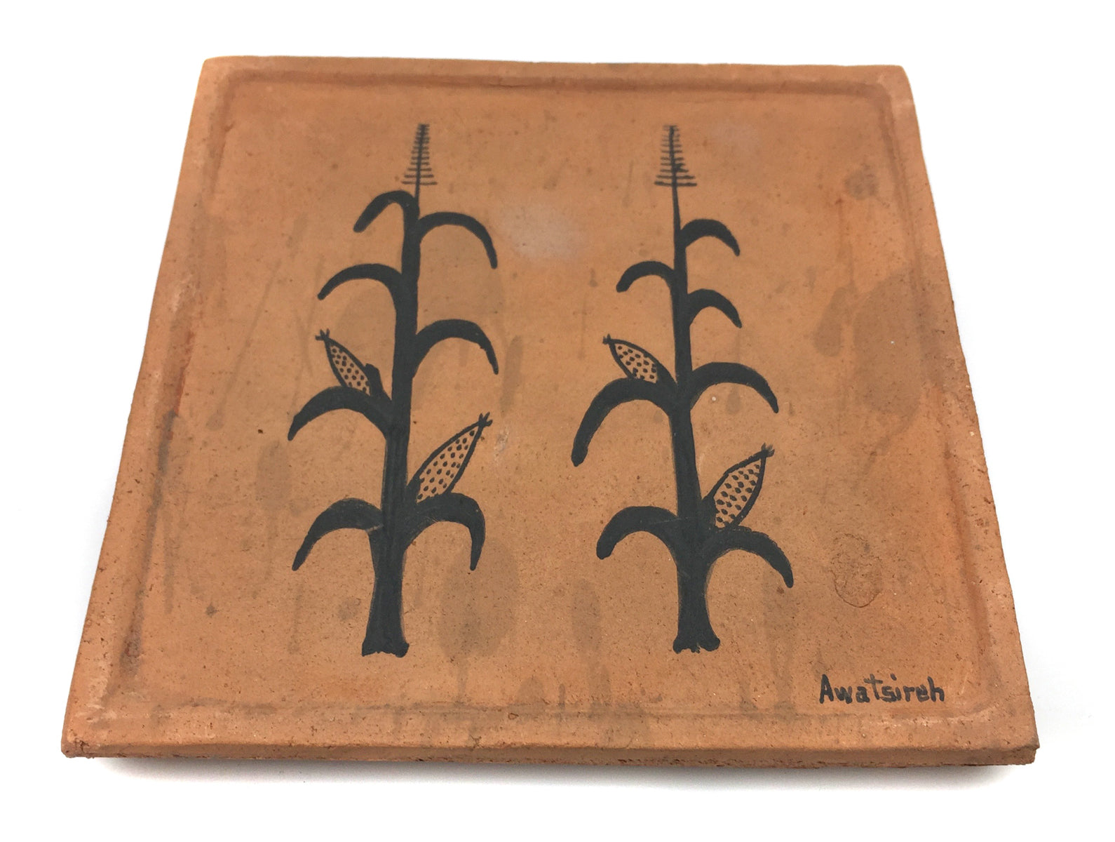 Awa Tsireh (1895-1955) â€“ San Ildefonso Pottery Tile with Cornstalks, c. 1920s, 5" x 5" (P3304-CO-72)2