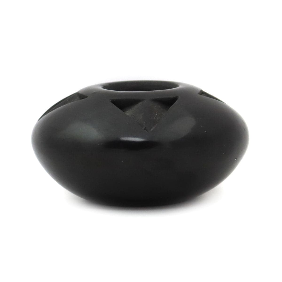 Johanna Herrera - Santa Clara Contemporary Miniature Black Jar with Carved Design, 1.75" x 3" (P3570-054) 2