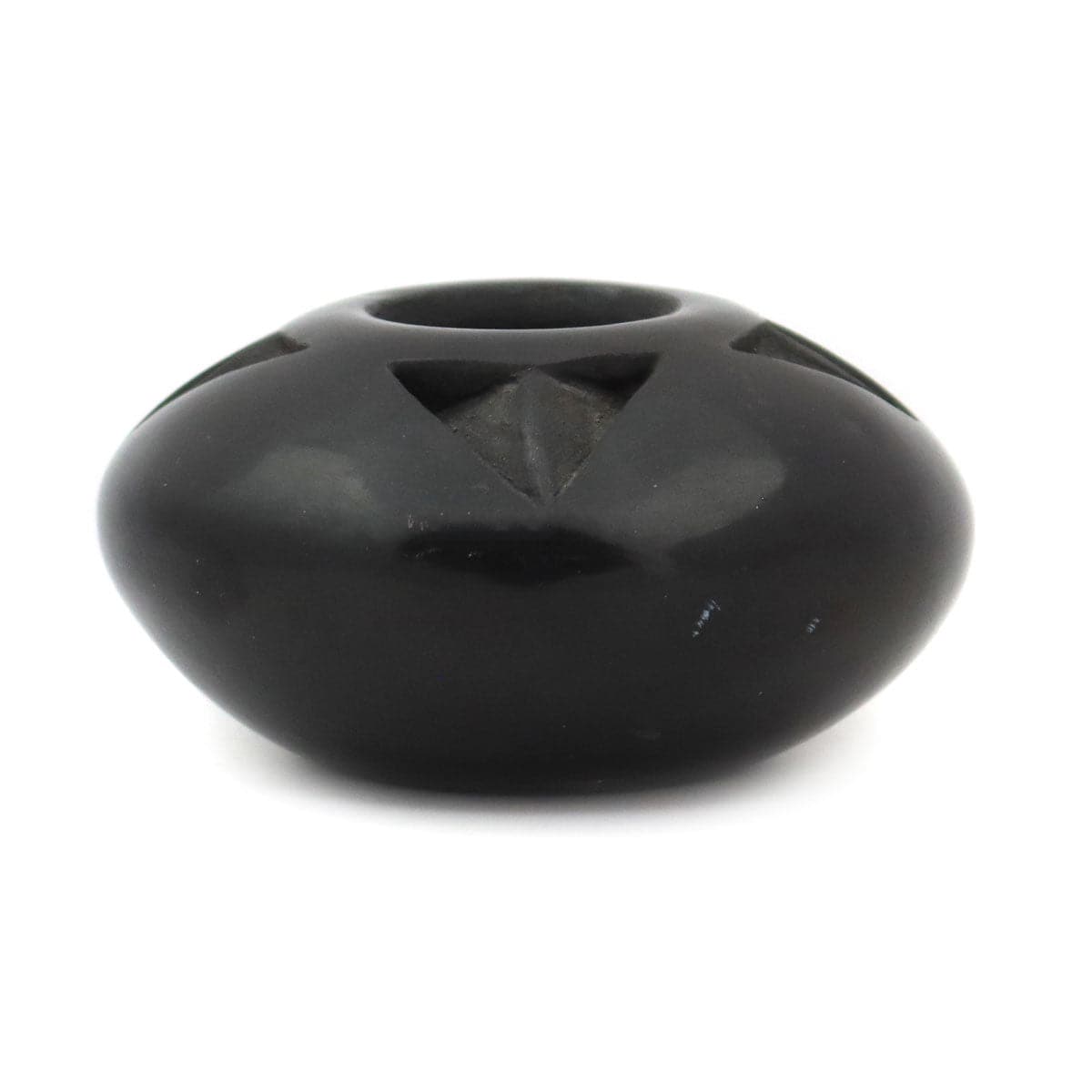 Johanna Herrera - Santa Clara Contemporary Miniature Black Jar with Carved Design, 1.75" x 3" (P3570-054) 3