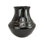 Chris Martinez - Santa Clara Black Vase with Carved Avanyu and Feather Design c. 1980-90s, 11.5" x 11.5" (P90380B-0623-066)