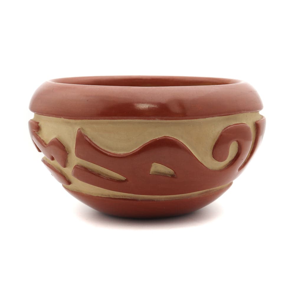 Mary Cain (1915-2010) - Santa Clara Redware Bowl with Carved Avanyu Design c. 1970s, 3" x 6" (P90472-0911-004)
