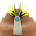 Johnny Tse-Pe Gonzales (b. 1940) - San Ildefonso Micaceous Kiva Step Bowl with Turquoise Inclusions, Leather, Feathers, and Carved Avanyu Design, 10" x 9.75" (P91109-086-108)
