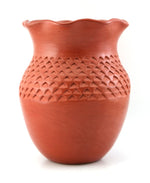Garnet Pavatea - Hopi Redware Vase with Corrugated Design and Fluted Rim c. 1960s, 8" x 6" (P92310-109-043)