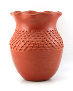 Garnet Pavatea - Hopi Redware Vase with Corrugated Design and Fluted Rim c. 1960s, 8" x 6" (P92310-109-043)