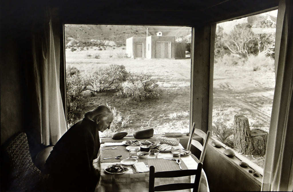 Dan Budnik (1933-2020) - Georgia O'Keeffe Dining Room, Sitting Down for Supper, Potting Shed in the Background; March 1975 (PDC90211C-0121-020)
