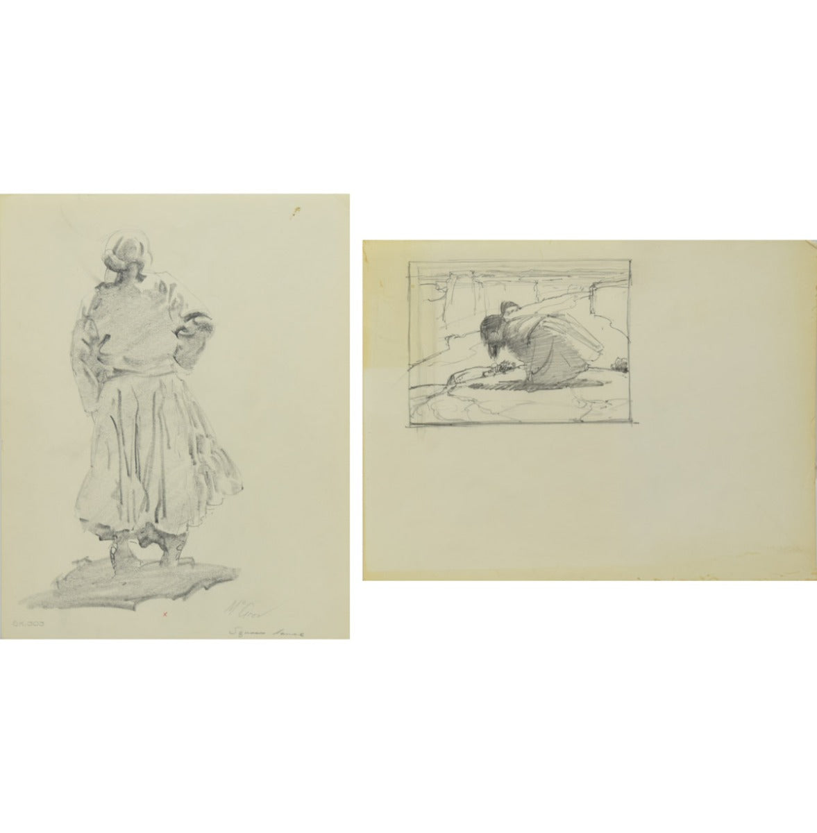 Ralph Brownell McGrew (1916-1994) - Pair of Drawings, Number SK. 303 "Squaw Dance" and Girl (PDC90536-1220-013)
