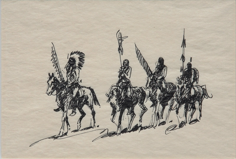 SOLD Edward Borein (1872-1945) - Four Mounted Indian Braves