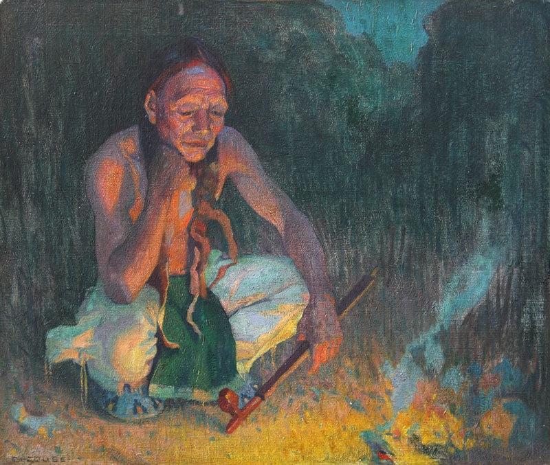 SOLD E. I. Couse (1866-1936) - Indian by Firelight