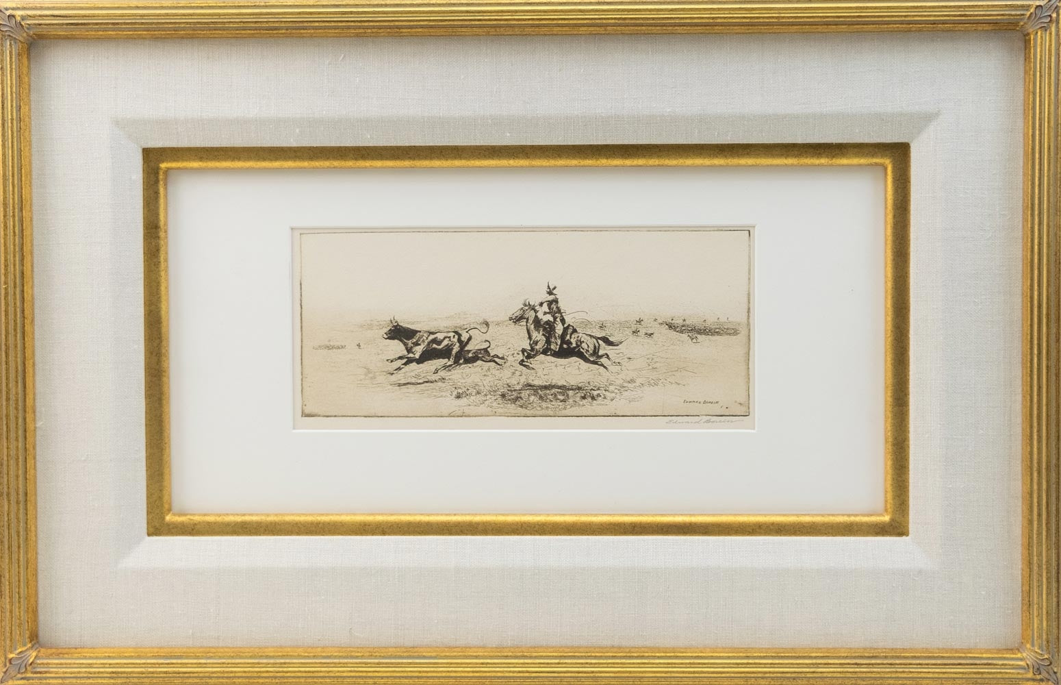 SOLD Edward Borein (1872-1945) - Etching of Steer and Cowboy