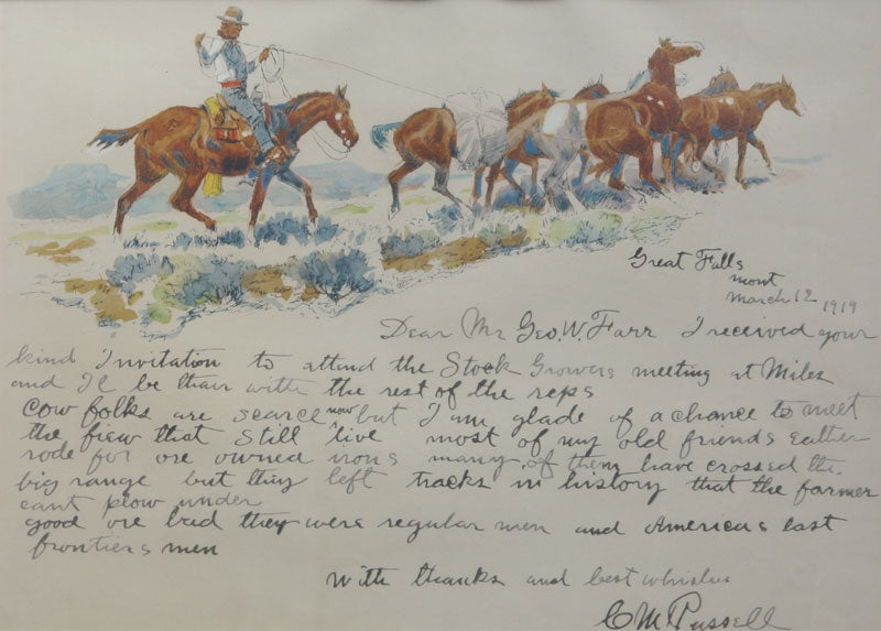 SOLD Charles M. Russell (1864-1926) - Letter Dated March 12, 1919 from Great Falls, M