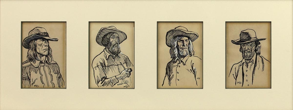 Maynard Dixon (1875-1946) â€“ Mountain Men, Emigrant, Wagoner, Missourian (Group of 4 Drawings) (PDX1312)
