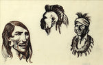 Maynard Dixon (1875-1946) - Single Sheet Three Indians, Mohawk, Bear Necklace and Earrings (PDX90436A-0522-013)