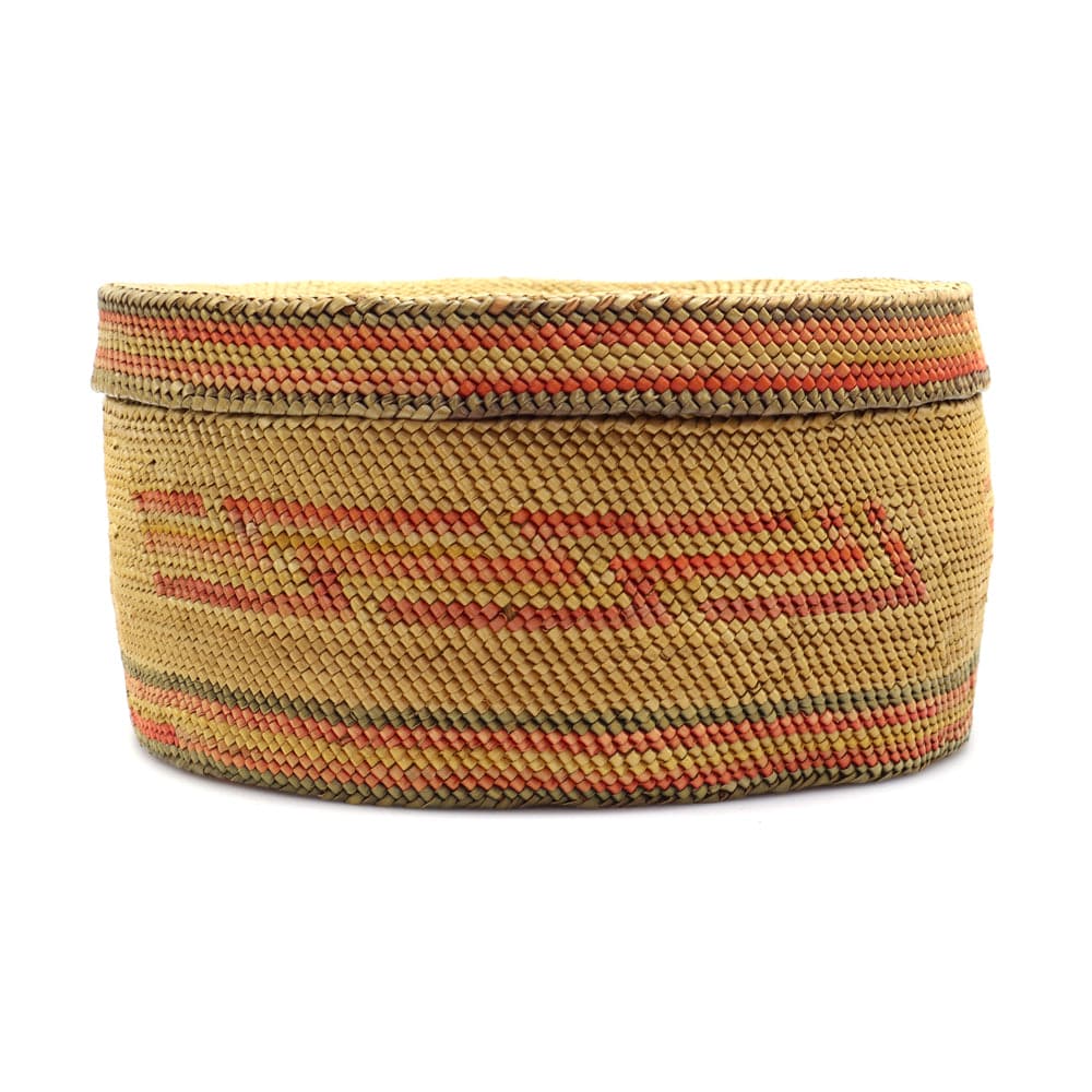 Makah Polychrome Lidded Basket c. 1900-20s, 3" x 5.75" (SK2984)
