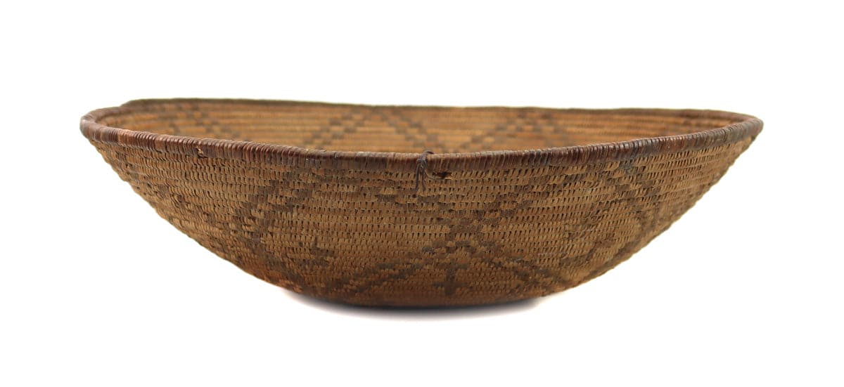 Apache Basket with Geometic Design and Animal Pictorials c. 1890s, 3" x 11.75" (SK3229) 3