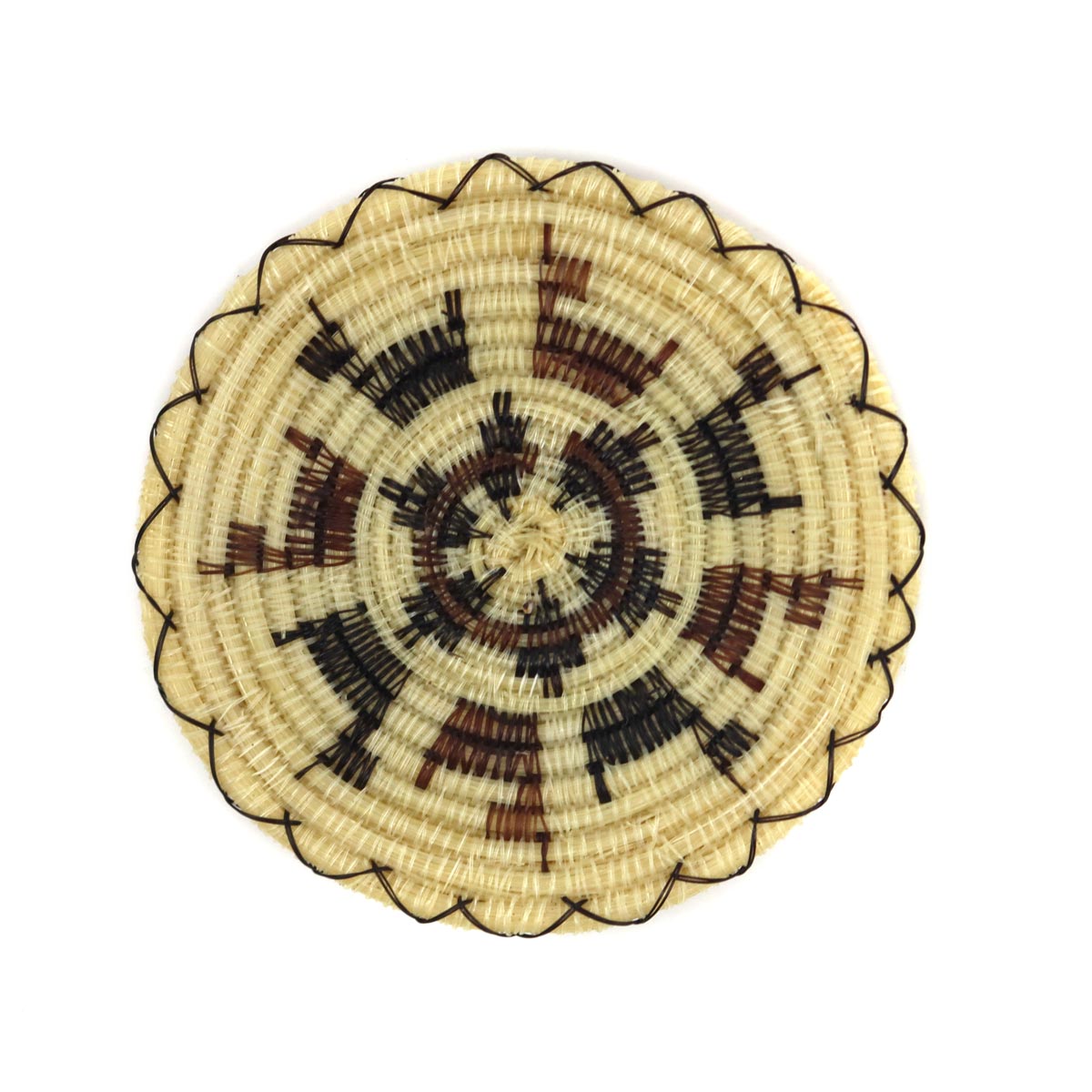 Tohono O'odham Contemporary Miniature Polychrome Horsehair Basket with Deer Pictorials, 2" diameter (SK3340)

