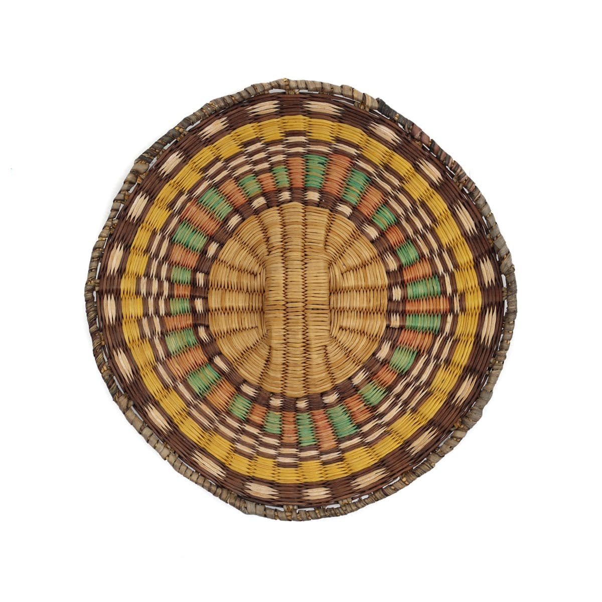 Hopi Polychrome Wicker Plaque c. 1960s, 9.5" diameter (SK3349) 1