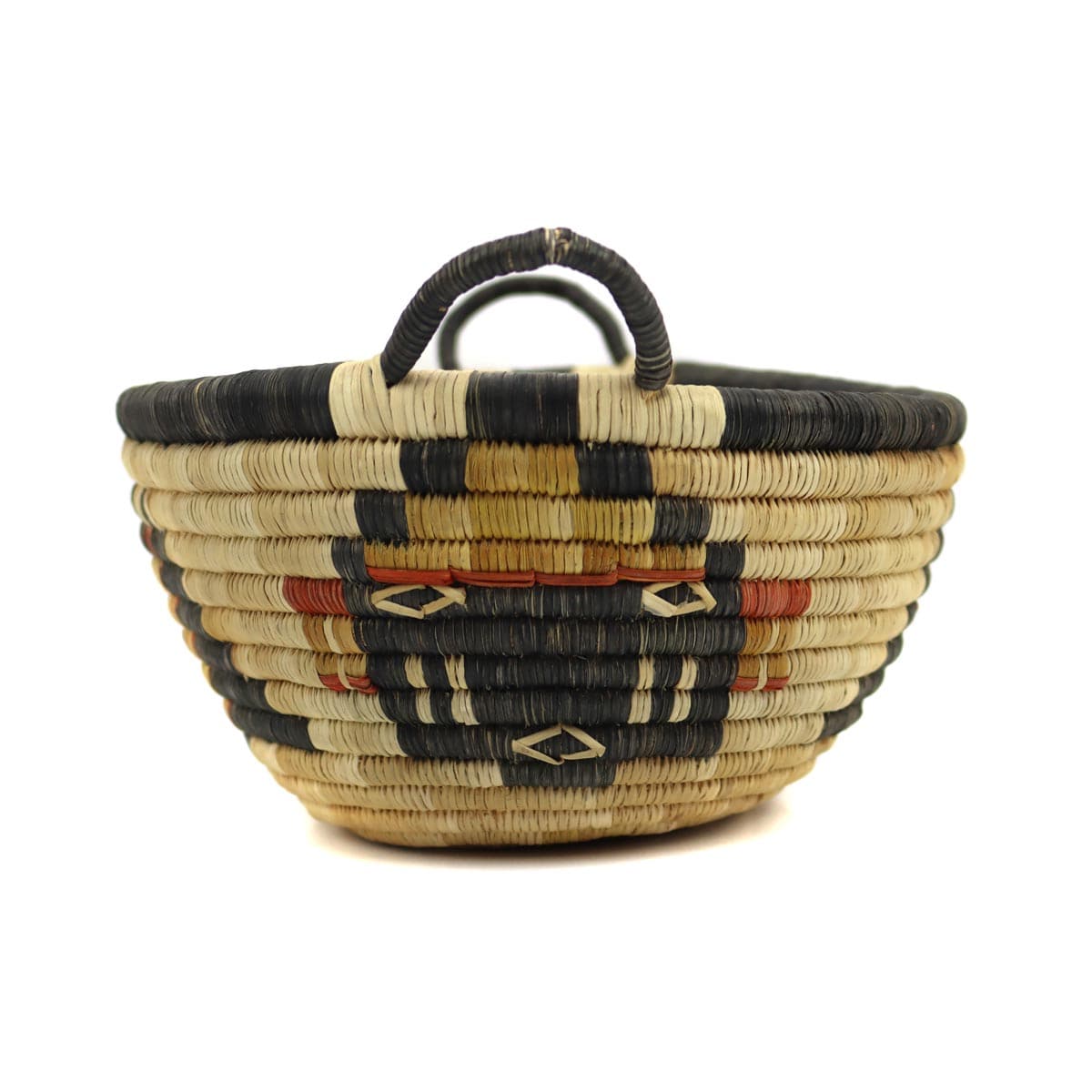 Hopi Polychrome Oval Basket with Kachina Pictorials c. 1940s, 5" x 10" x 7.25" (SK90377B-0423-004) 3