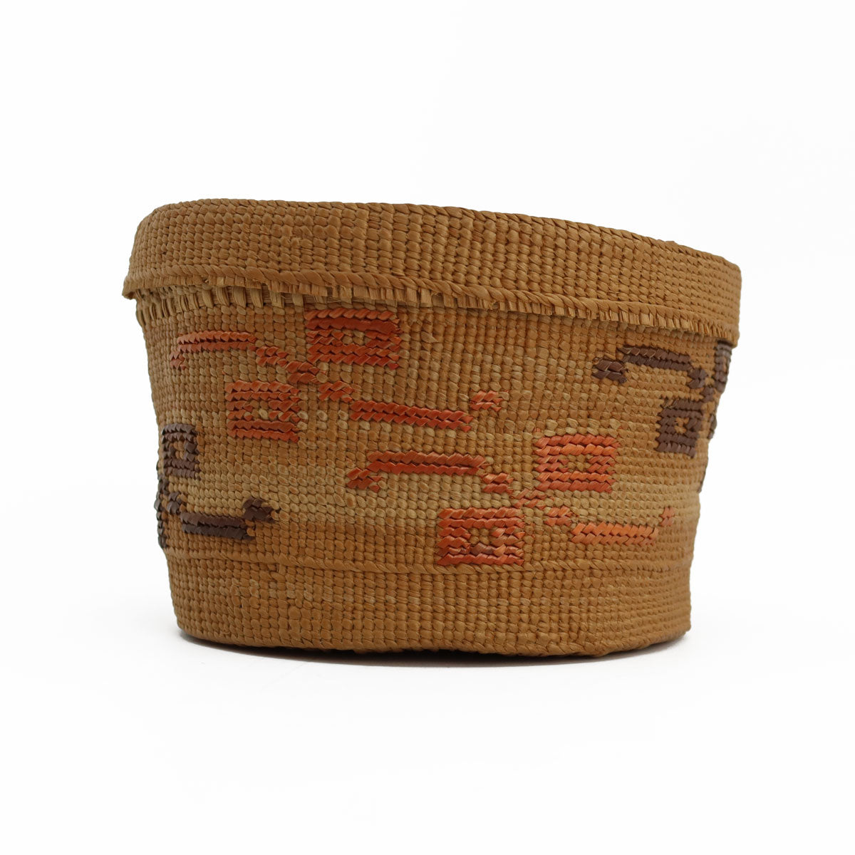 Tlingit Polychrome Lidded Rattle Top Basket c. 1900s, 2.5" x4" (SK92306-0822-001) 3