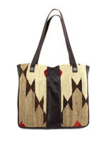 Antique Navajo Textile Inlay Custom Leather Handbag, 26" x 16" x 3.5" (T5902)