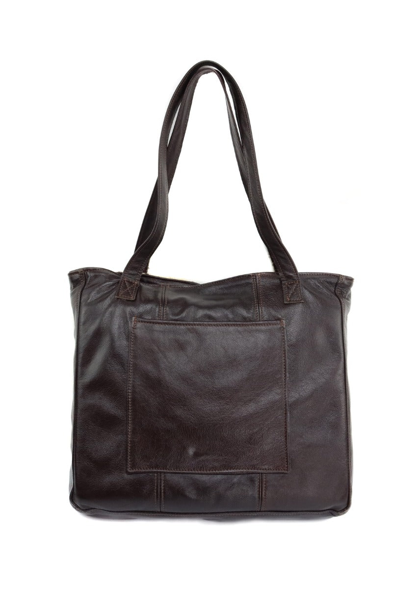 Antique Navajo Textile Inlay Custom Leather Handbag, 26" x 16" x 3.5" (T5902) 2