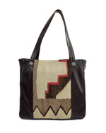 Custom Leather Handbag with c. 1900s Navajo Ganado Textile Inlay, 13" x 16" x 3.5" (T5905)
